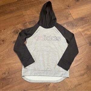 Adidas girl hoodie medium 10/12 gray black purple pink shimmery logo